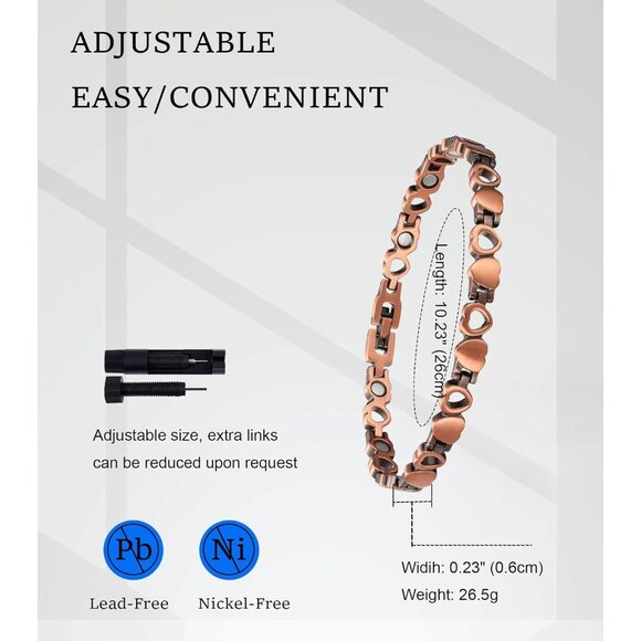 Adjustable Copper Ankle Bracelet - 99.99% Pure with Magnetic Therapy Benefits - Picture 2 of 7